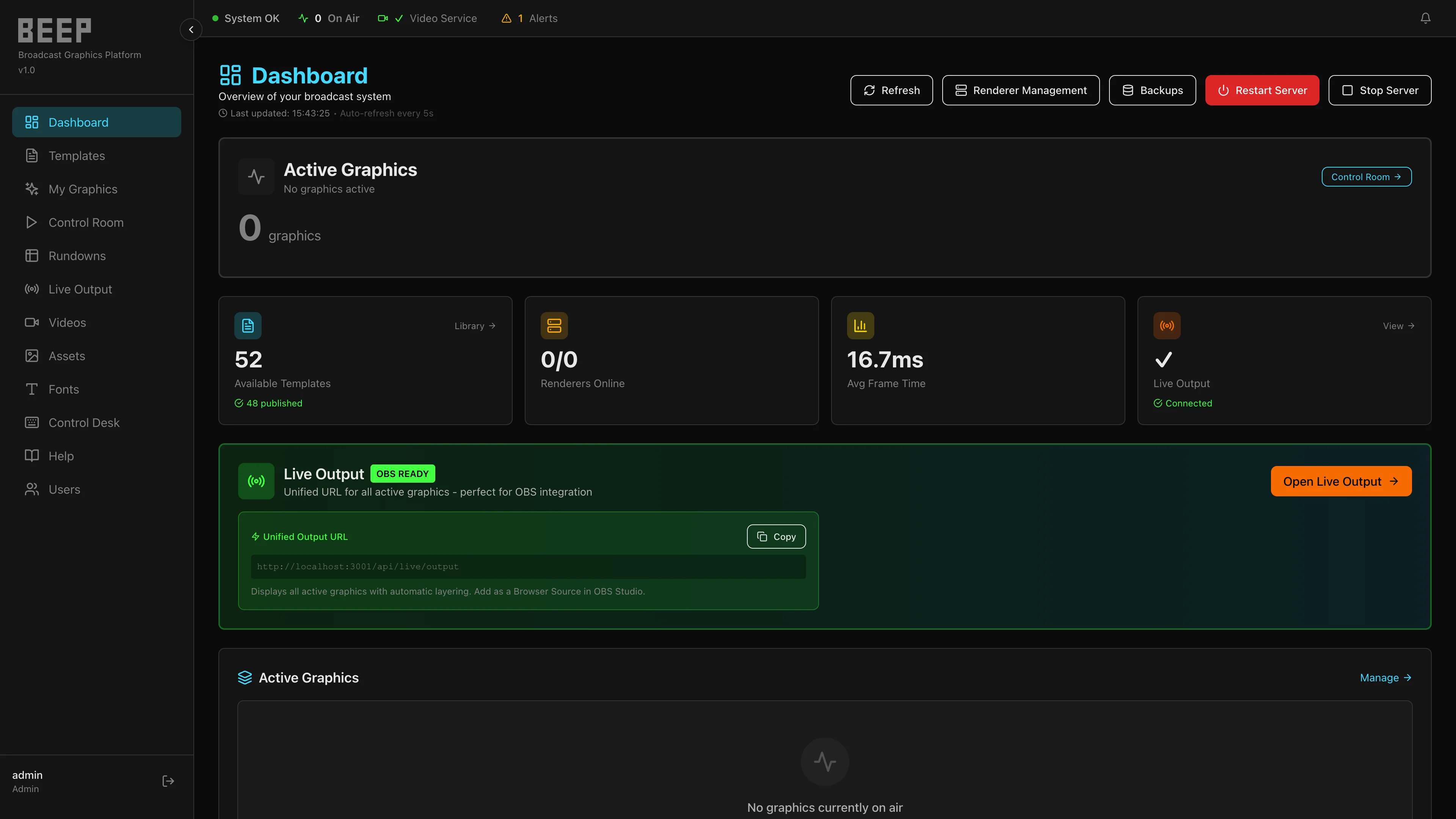 BEEP Studio dashboard